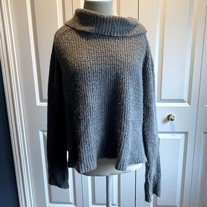 Grey knit, loose turtleneck sweater
